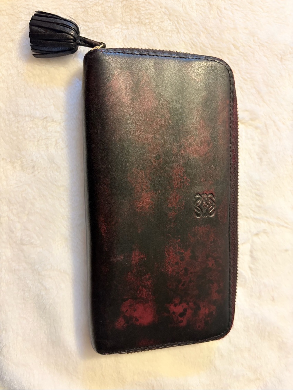 Loewe Black and Burgundy Leather Zip Wallet